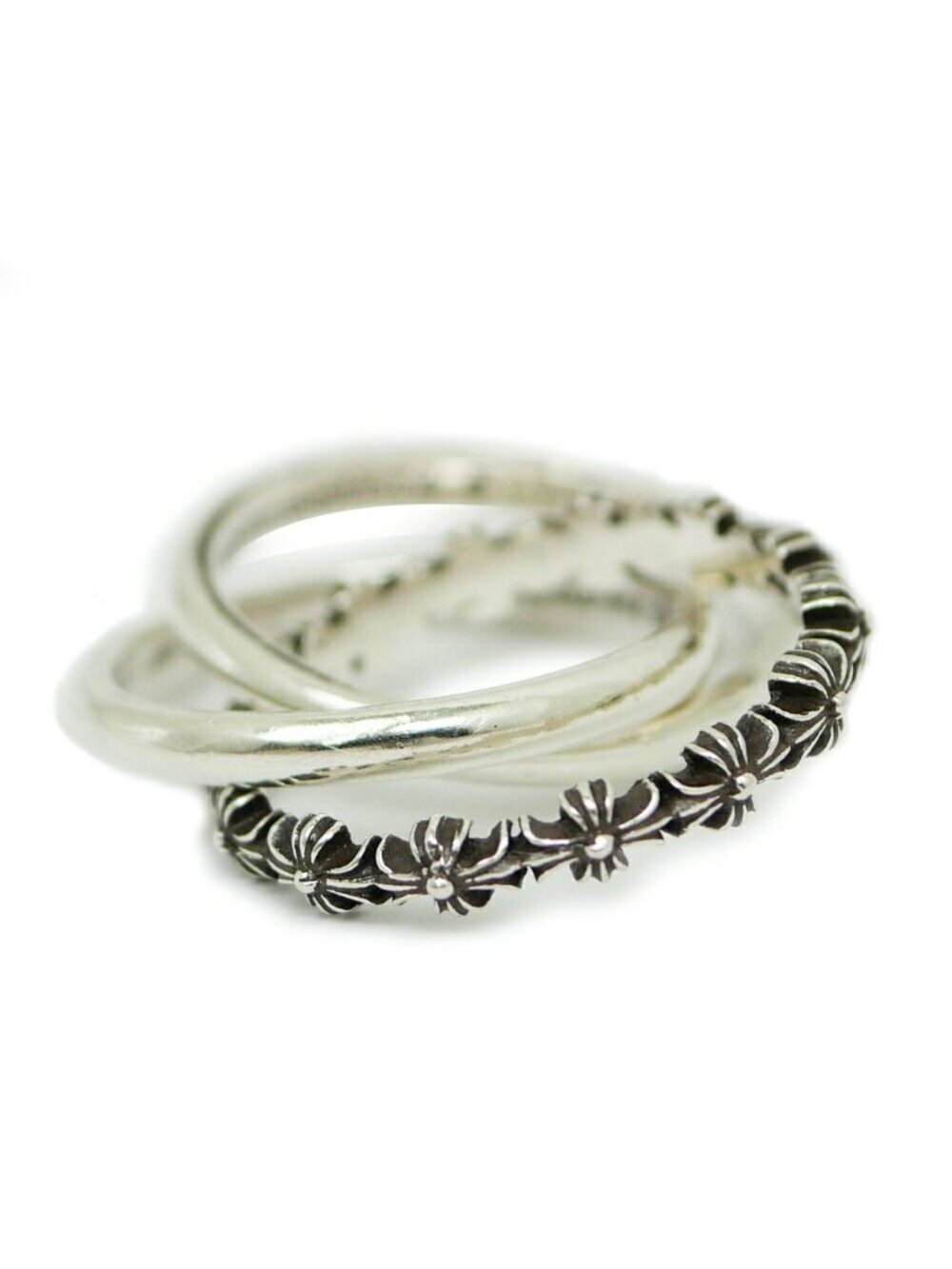 Chrome Hearts Tiny CH Plus Band Triple Ring Silver CH Pls Trpl